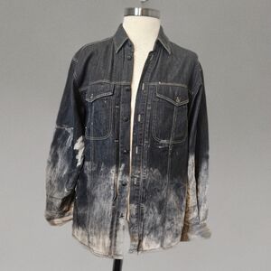 Women's Faded Black Denim Button Down Shirt